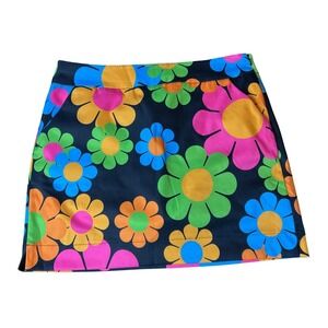 Loudmouth Golf Skort Womens 10 Black Neon Floral Flower Power Mini Skirt Skort